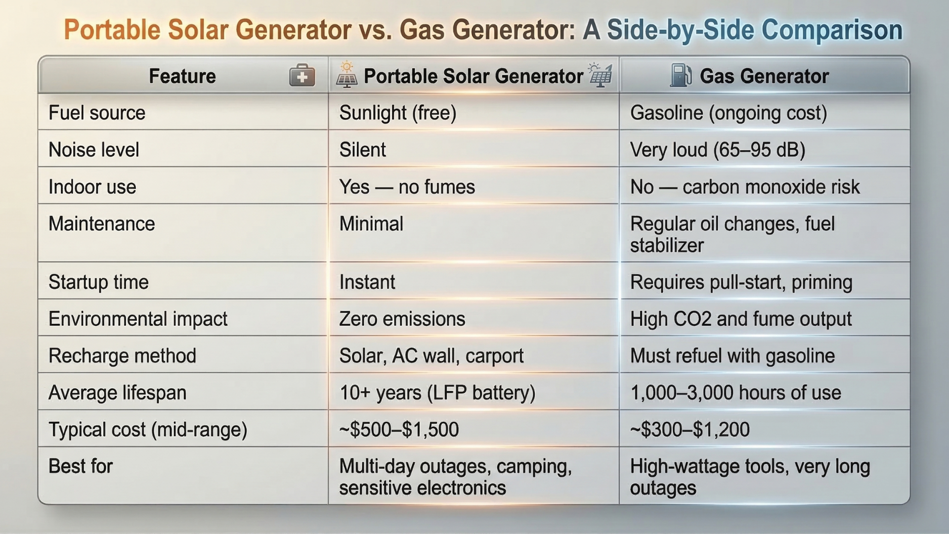 Portable Solar Generator vs. Gas Generator A Side-by-Side Comparison