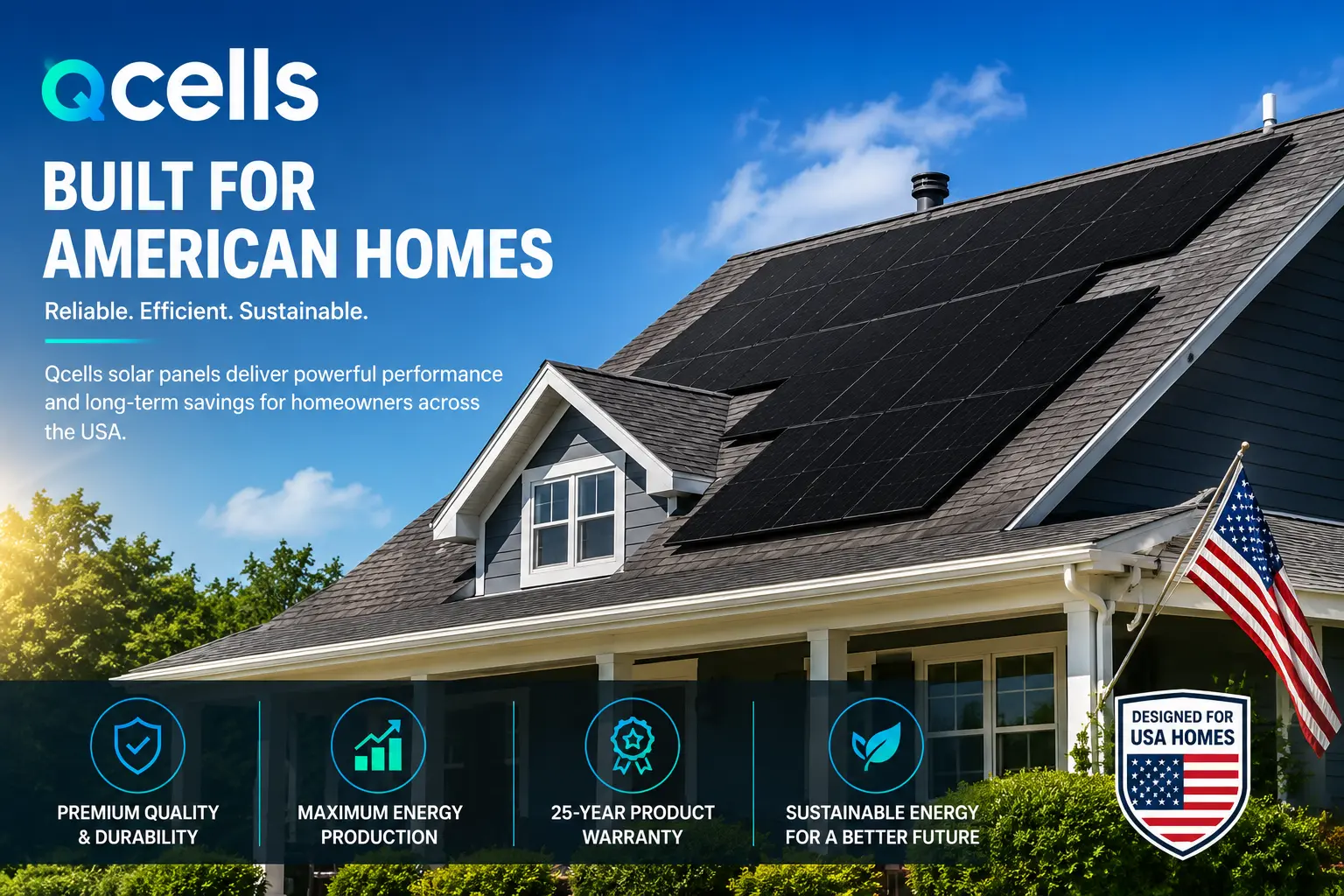 Qcells Solar Panels Installed on USA home Roof