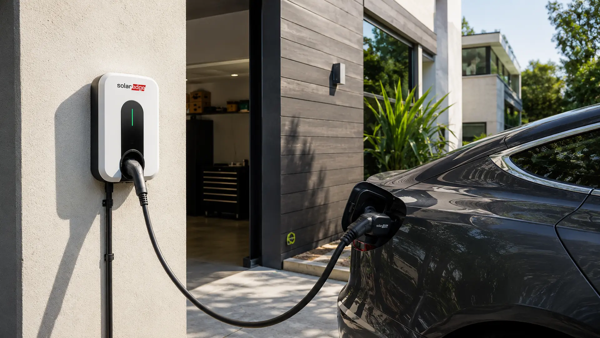 SolarEdge Home EV Charger connected to electric vehicle