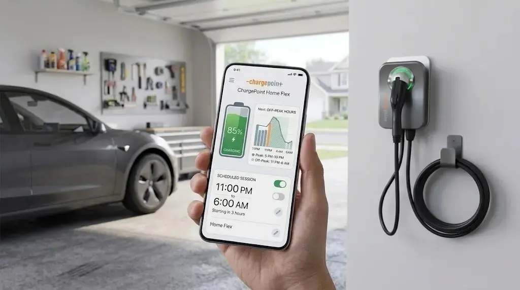 ChargePoint Home Flex Hardwired EV charger App interface