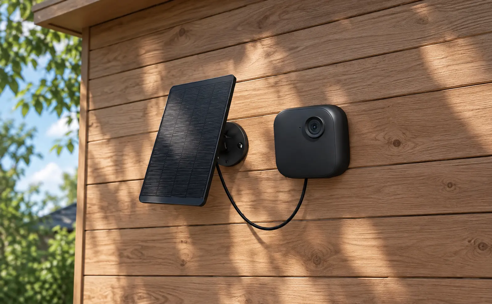 Blink Outdoor 4 Security camera with Solar Panel Mount installed on home